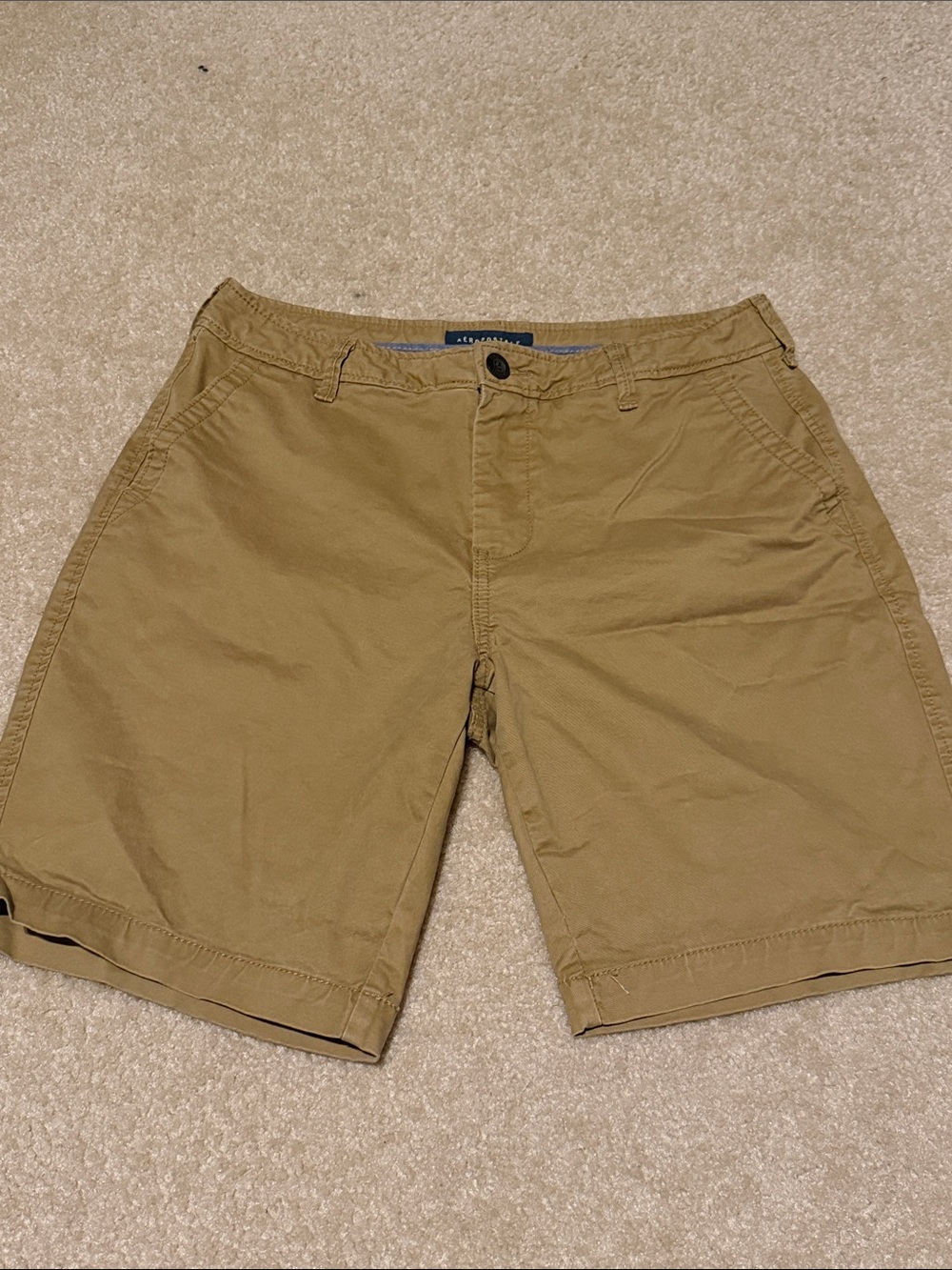 Aeropostale Men's Flat-Front Shorts in Khaki Tan